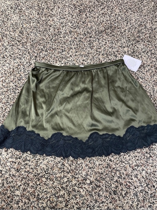 Auden Other - Auden Intimates Olive Green Satin Half Slip Black Lace Trim Mini Skirt XS NWT